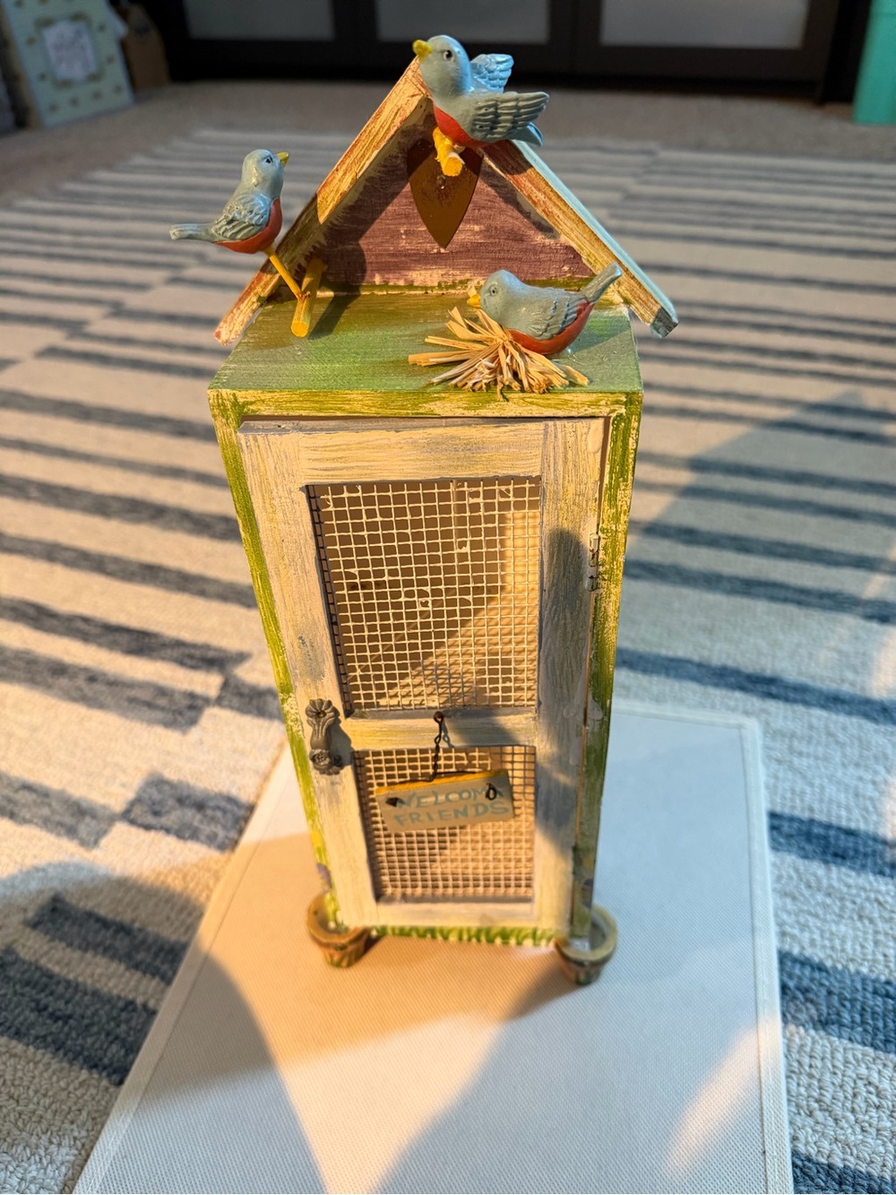 Source Unknown Blue and Green Birdhouse Accent Cabinet
